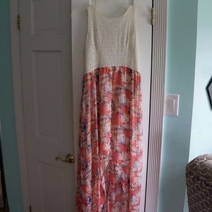 Floral and Creme Hi-Low Dress